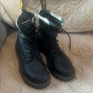 Dr. Martens Black Leather Boots with Yellow Accents